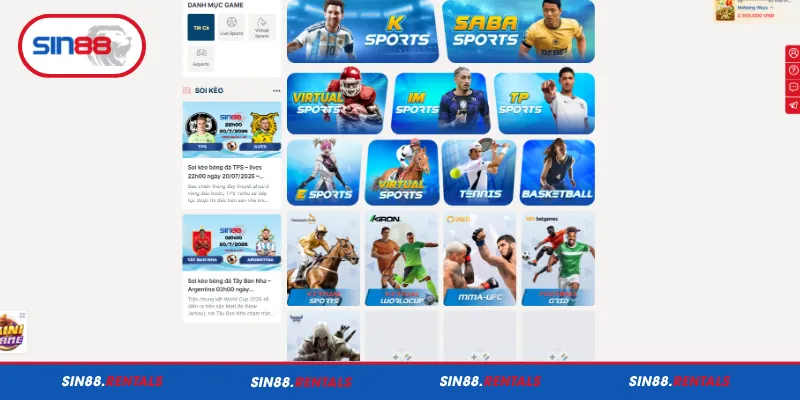 Các nhà cung cấp thể thao nổi bật tại Sin88