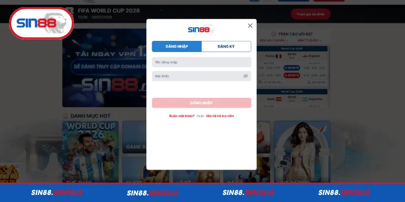 Các thao tác đăng nhập Sin88 nhanh và thuận tiện