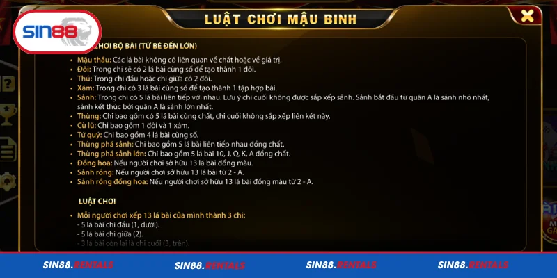 Cách chơi Mậu Binh Sin88 cơ bản cho người mới