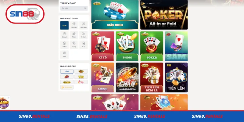 Khám phá kho game bài đa dạng tại Sin88
