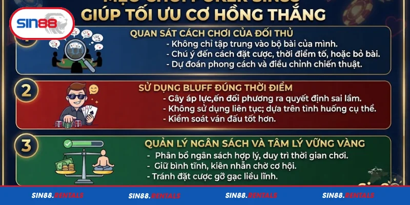 Mẹo chơi Poker Sin88 giúp tối ưu cơ hội thắng